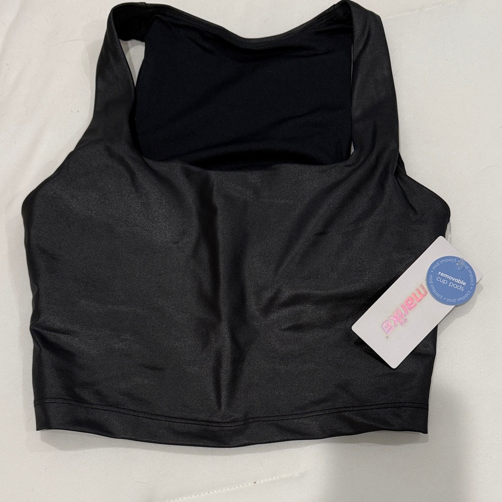 Marika Shiny Black Halter Sports Bra with Removable Pads